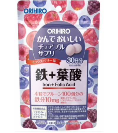 Orihiro Iron жевательный витамины с железом со вкусом ягод / 120шт / на 30 дней